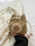 Mini Flower Decor Drawstring Straw Bag Vacation