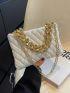 Quilted Chain Square Bag Small Zipper White