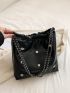 Studded Decor Shoulder Bag Small Black Chain Strap