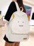 Cartoon Graphic Functional Backpack Medium Beige Preppy