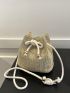 Mini Minimalist Drawstring Design Straw Bag Vacation