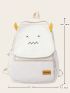 Cartoon Graphic Functional Backpack Medium Beige Preppy