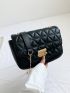 Small Square Bag Fashion Quilted Detail Push Lock Chain Flap PU