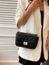 Small Square Bag Fashion Quilted Detail Push Lock Chain Flap PU