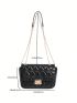 Small Square Bag Fashion Quilted Detail Push Lock Chain Flap PU