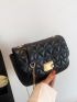 Small Square Bag Fashion Quilted Detail Push Lock Chain Flap PU