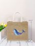 Small Straw Bag Vacation Dolphin Pattern Double Handle