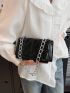 Mini Square Bag Fashion Geometric Embossed Chain Flap PU