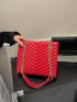 Small Square Bag Chevron Embossed Neon Red Funky Chain PU