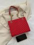 Small Square Bag Chevron Embossed Neon Red Funky Chain PU