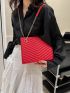 Small Square Bag Chevron Embossed Neon Red Funky Chain PU