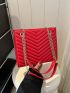 Small Square Bag Chevron Embossed Neon Red Funky Chain PU