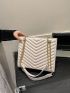 Small Square Bag Chevron Embossed Chain PU Fashion