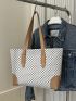 Small Shoulder Tote Bag Geometric Pattern Zipper PU Fashion