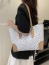 Small Shoulder Tote Bag Geometric Pattern Zipper PU Fashion