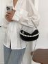 Small Hobo Bag Studded & Faux Pearl Decor Chain Zipper PU Fashion