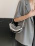 Small Hobo Bag Studded & Faux Pearl Decor Chain Zipper PU Fashion