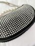 Small Hobo Bag Studded & Faux Pearl Decor Chain Zipper PU Fashion