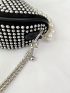 Small Hobo Bag Studded & Faux Pearl Decor Chain Zipper PU Fashion