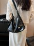 Metal Decor Hobo Bag Black Fashionable Shoulder Bag