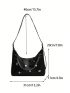 Metal Decor Hobo Bag Black Fashionable Shoulder Bag