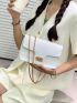 Snakeskin Print Square Bag White Elegant Flap Chain Strap