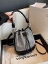Mini Bucket Bag Black Rhinestone Decor Drawstring Design Fashionable