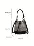 Mini Bucket Bag Black Rhinestone Decor Drawstring Design Fashionable