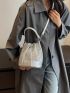 Mini Bucket Bag Silver Rhinestone Decor Drawstring Design Fashionable