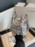 Mini Bucket Bag Silver Rhinestone Decor Drawstring Design Fashionable