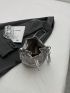 Mini Bucket Bag Silver Rhinestone Decor Drawstring Design Fashionable