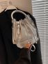 Mini Bucket Bag Silver Rhinestone Decor Drawstring Design Fashionable