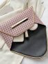 Geometric Pattern Metal Decor Flap Envelope Pink Fashionable