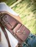 Mini Sling Bag Brown Metal Decor Adjustable Strap Casual