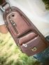 Mini Sling Bag Brown Metal Decor Adjustable Strap Casual