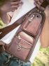 Mini Sling Bag Brown Metal Decor Adjustable Strap Casual