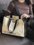 Letter Pattern Shoulder Tote Bag Contrast Binding Casual Double Handle