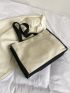 Letter Pattern Shoulder Tote Bag Contrast Binding Casual Double Handle