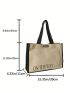 Letter Pattern Shoulder Tote Bag Contrast Binding Casual Double Handle