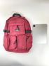 Letter Patch Laptop Backpack Red Multi-Pocket Large Capacity For Daily