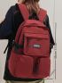 Letter Patch Laptop Backpack Red Multi-Pocket Large Capacity For Daily