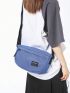 Letter Patch Decor Square Bag Blue Casual Adjustable Strap