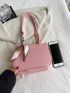 Litchi Embossed Hobo Bag Pink Twilly Scarf Decor Double Handle