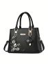 Flower Embroidery Top Handle Bag Black Elegant Double Handle