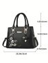 Flower Embroidery Top Handle Bag Black Elegant Double Handle