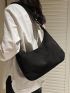 Large Hobo Bag Solid Black Adjustable Strap Zipper