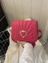 Small Flap Square Bag Quilted Pattern Crown & Heart Decor