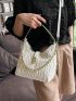 Chain Decor Hobo Bag Ruched Detail PU