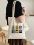 Small Figure & Letter Graphic Shopper Bag Preppy