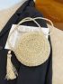 Small Straw Bag Tassel & Bead Decor Vacation